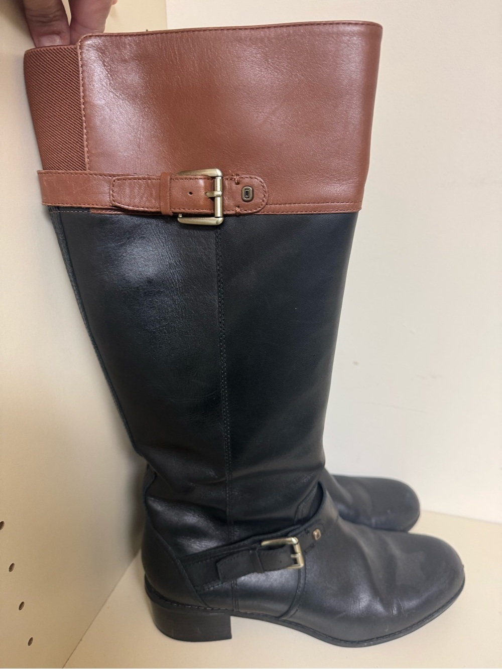 Two-Tone Brown and Black Leather Riding Boots 8M